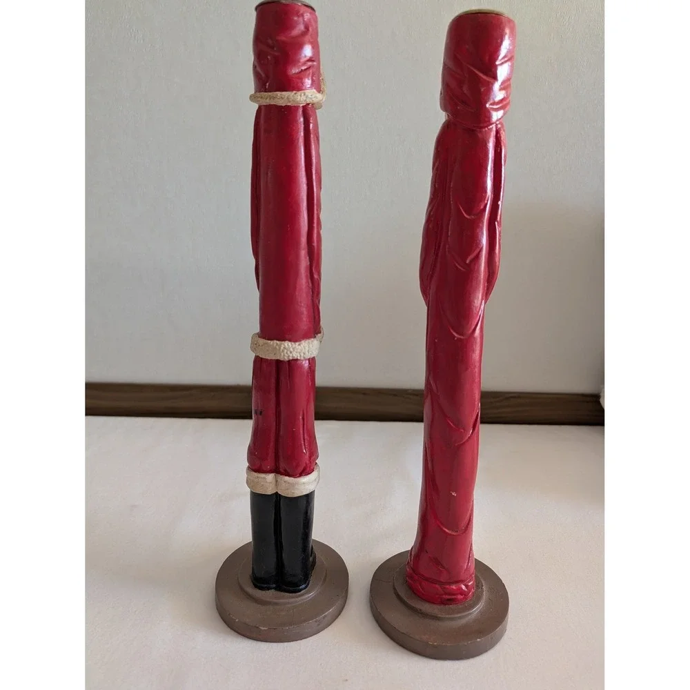 Vintage Tall Skinny Santa Claus Taper Candle Holder Set of 2 Christmas Decor 12